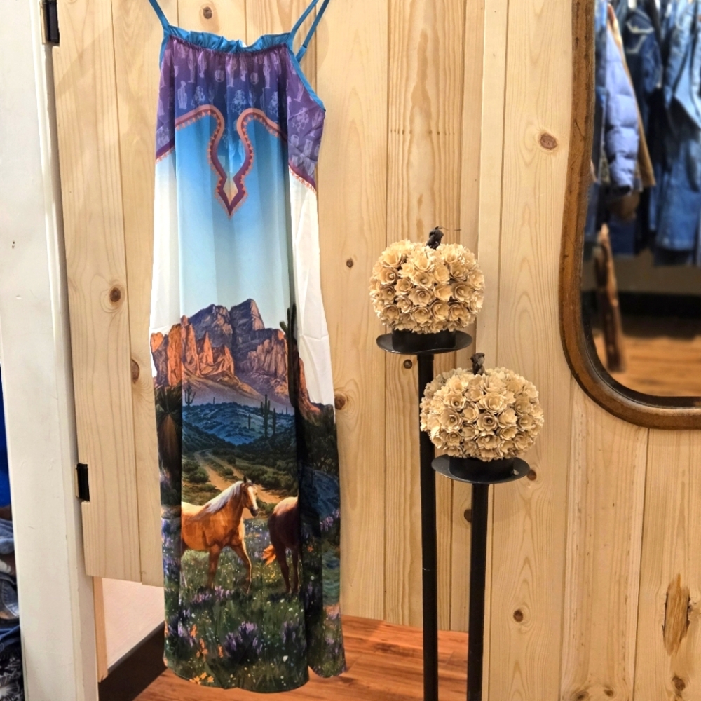 Lucky & Blessed  Western Horse Spaghetti Strap Dress